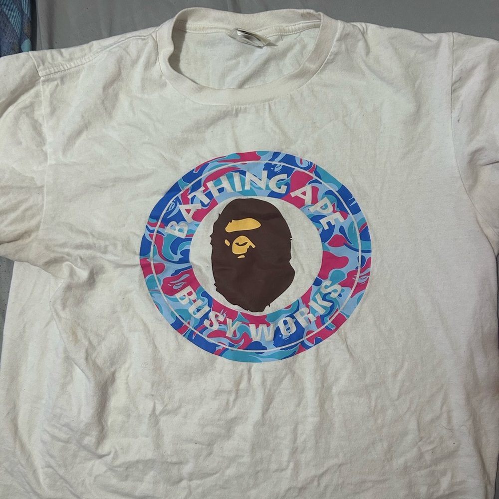 Bape White Tee with Colorful Logo